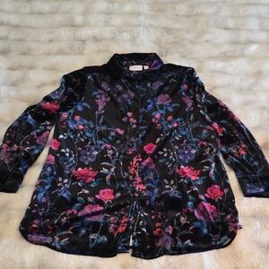 Belle by Kim Gravel Black Floral Velvet Shirt